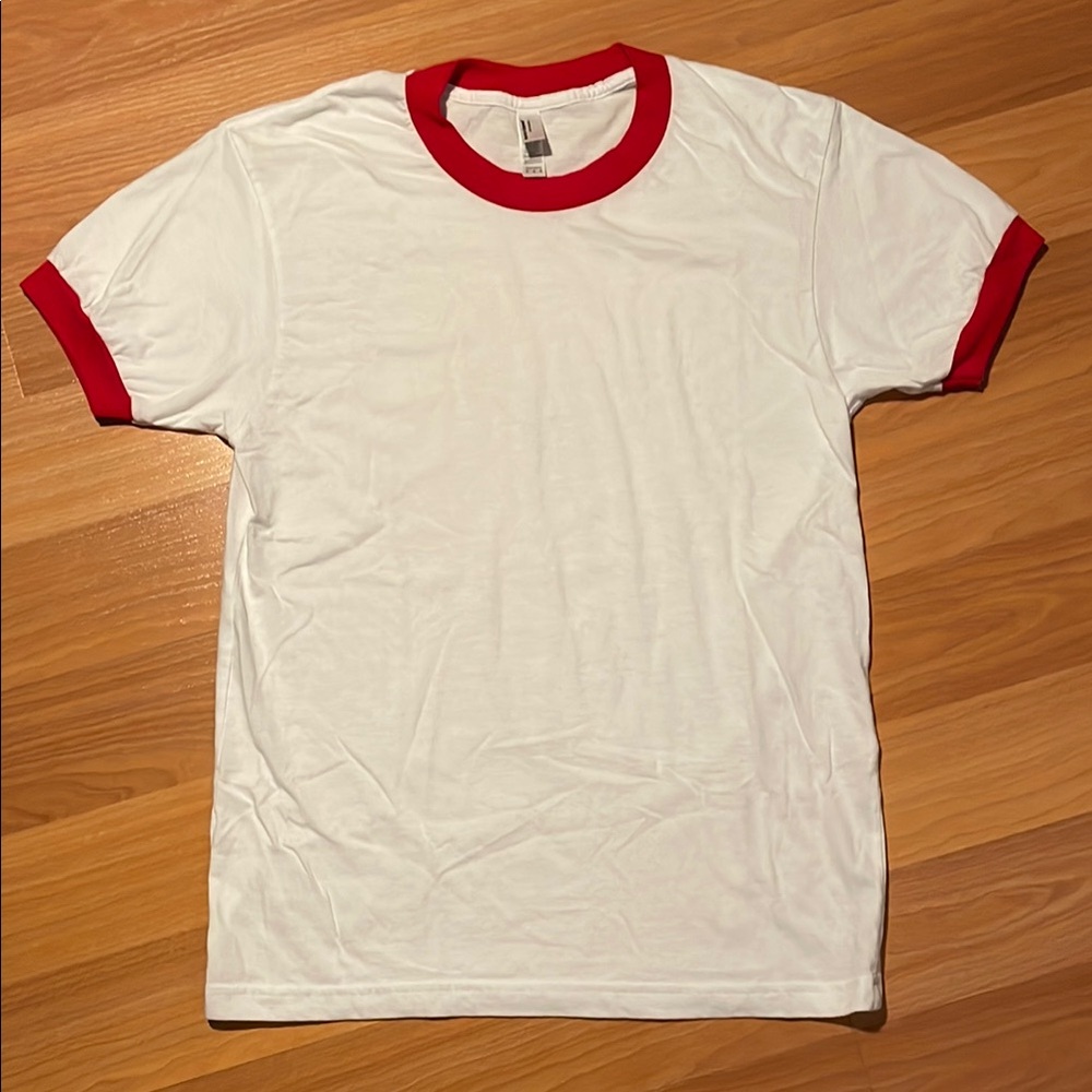 American Apparel White T-Shirt with Red Trim